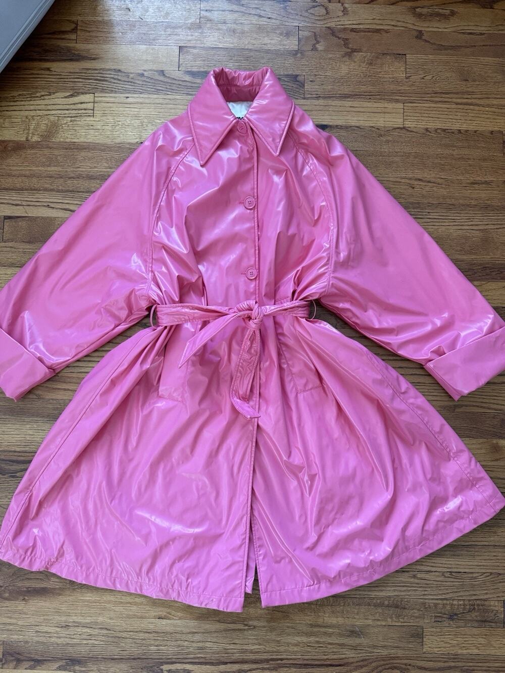 MM6 Maison Margiela Pink Glossy Vinyl Trench Coat Belted Oversized 38 / US S
